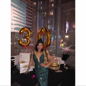 Jovani Green Beaded Plunging Neckline Prom Dress